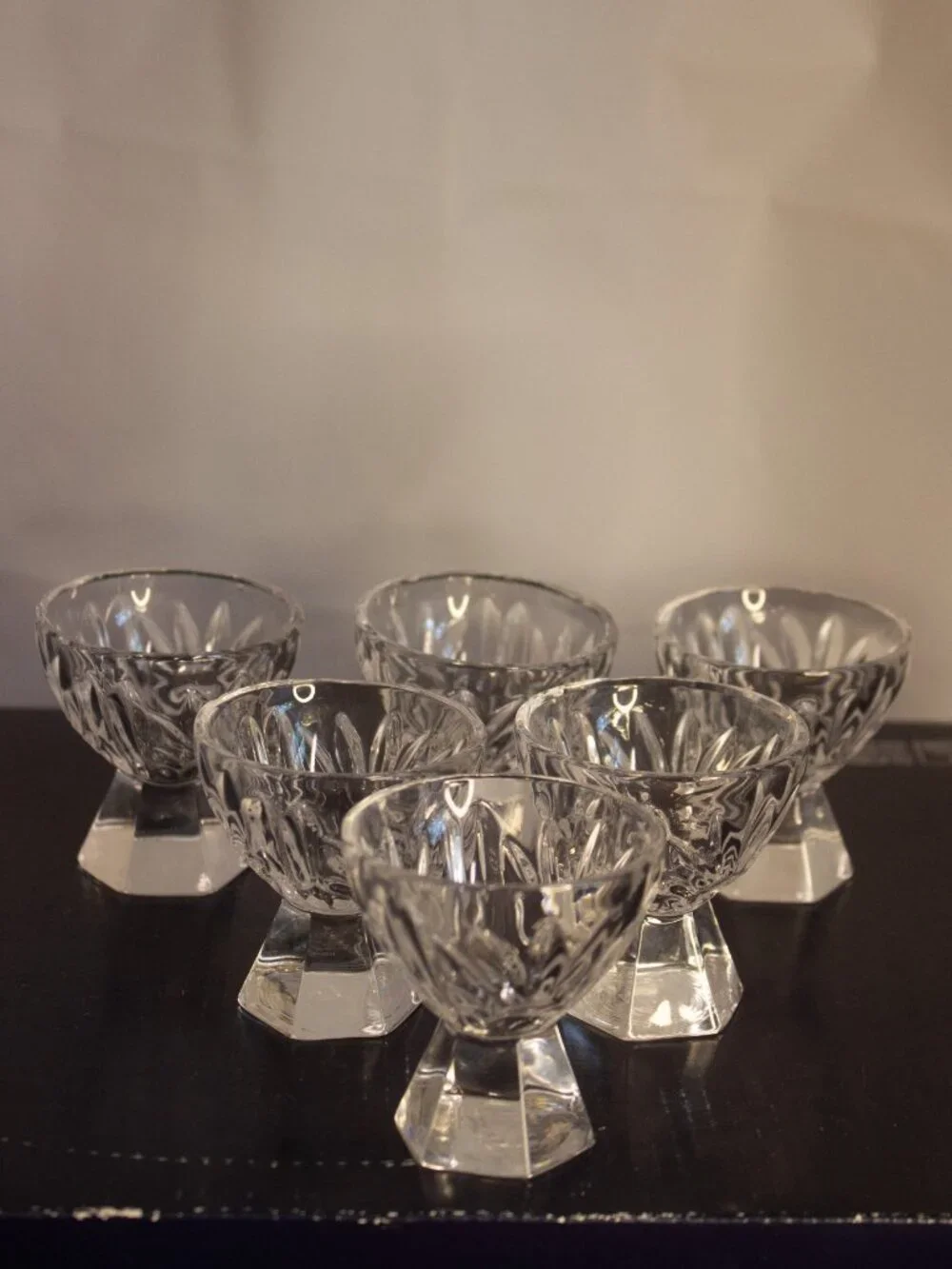 Vintage Crystal Pedestal Salt Cellars – Set of 6